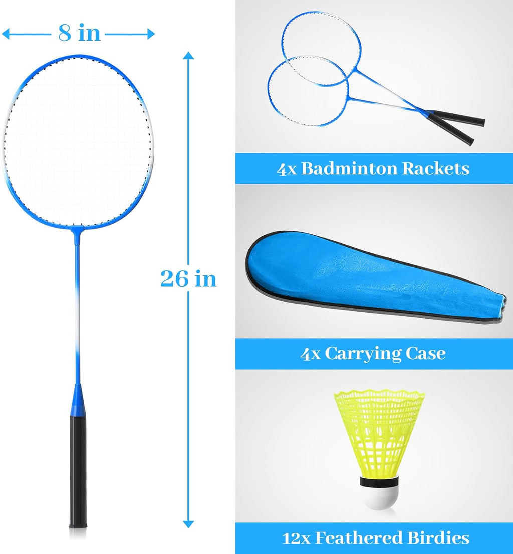 8 Pack Badminton Rackets Set Including Badminton Racquets, Nylon Shuttlecocks and Carry Bag for Outdoor Backyard Games Beginners