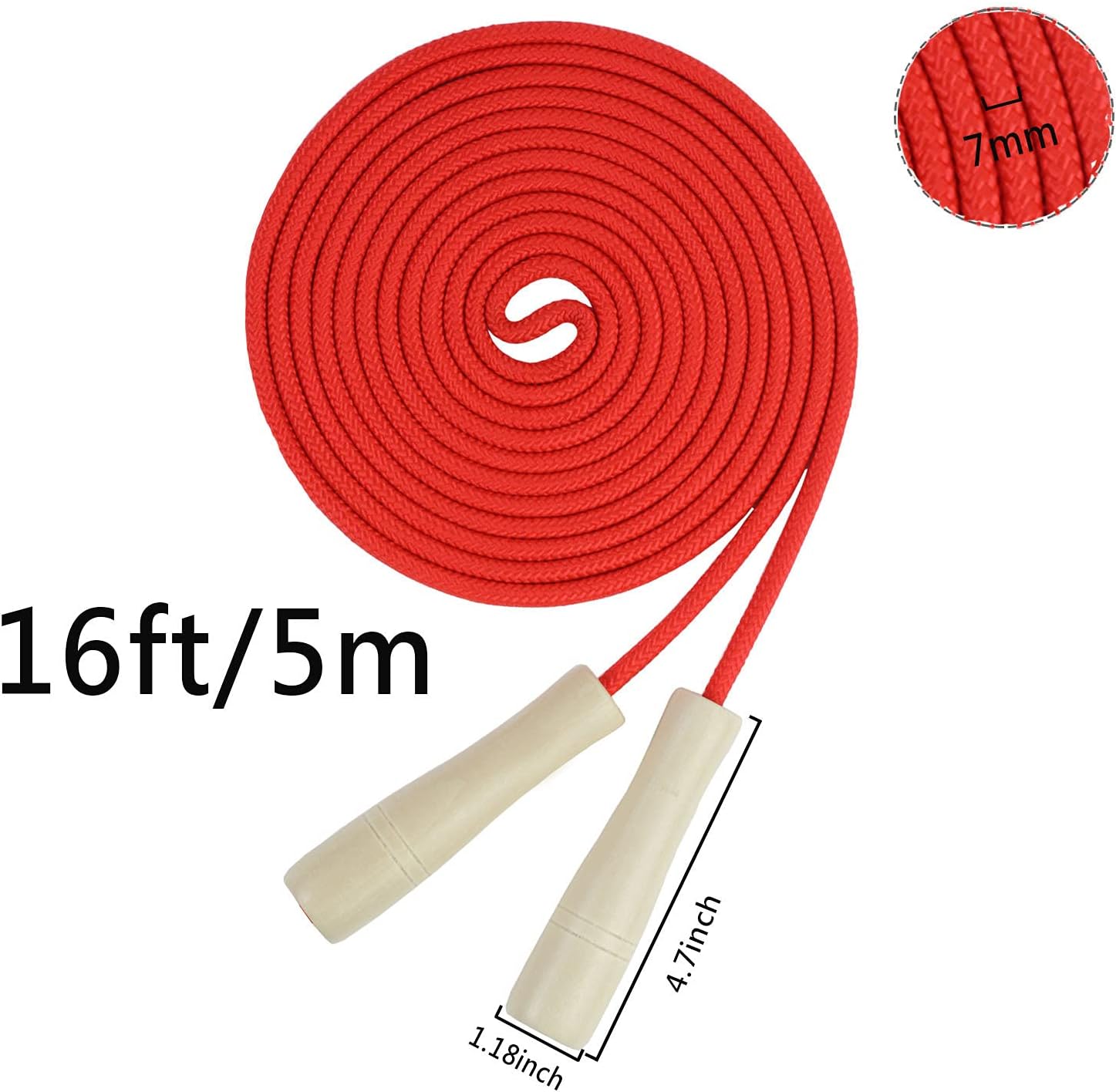 Double Dutch Jump Rope 16 ft 2 Pack, Adjustable Long Skipping Rope with Wooden Handle, Multiplayer Team Jumping Rope for Kids Adults, Long Enough for 5-6 Jumpers