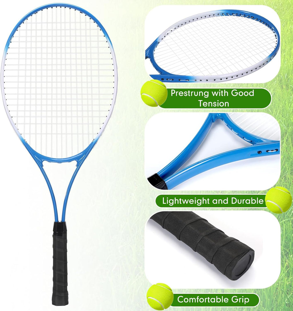 4 Pack Tennis Rackets for Adults Recreational 4 Players Pre Strung 27 Inch Tennis Racquets Lightweight Rackets Bulk with Balls Overgrips for Training
