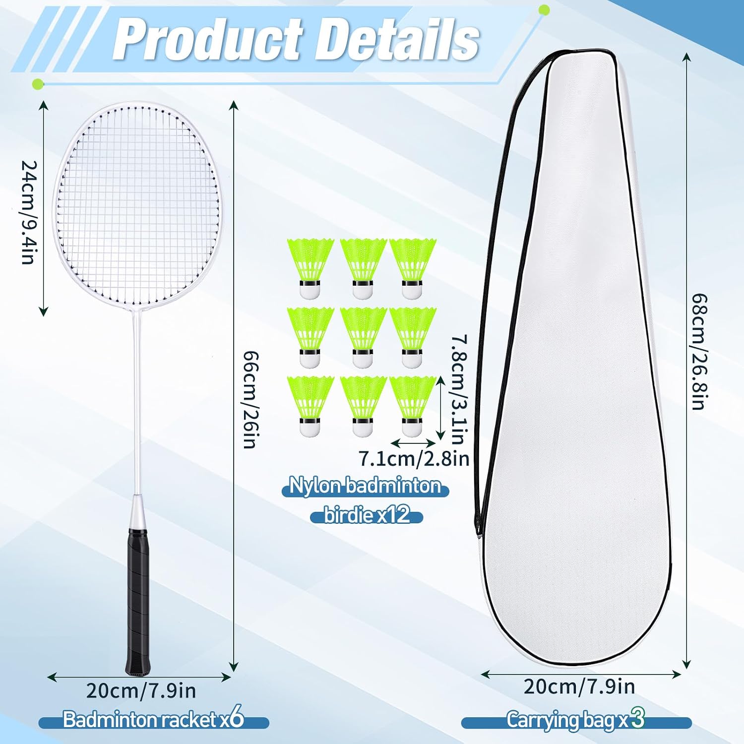 6 Packs Badminton Rackets Set Include 6 Lightweight Rackets 12 Nylon Plastic Shuttlecocks 3 Carrying Bags for Summer Outdoor Backyard Games Sports Beginners Adults