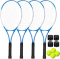 4 Pack Tennis Rackets for Adults Recreational 4 Players Pre Strung 27 Inch Tennis Racquets Lightweight Rackets Bulk with Balls Overgrips for Training
