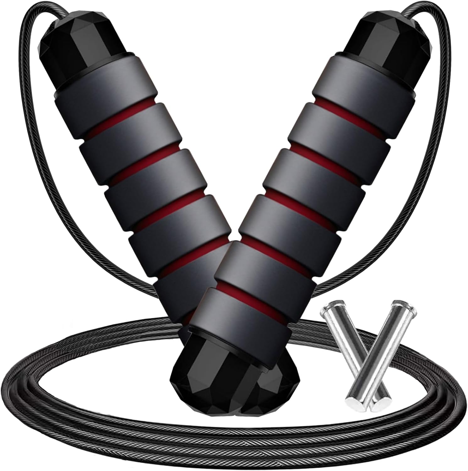 Adjustable Weighted Jump Rope, 9ft Long Tangle-Free Rapid Speed Jumprope for Exercise Calisthenics Fitness Jumping Skipping Double Dutch Boxing Crossfit, Workout Stuff for Women Men Kids Adult
