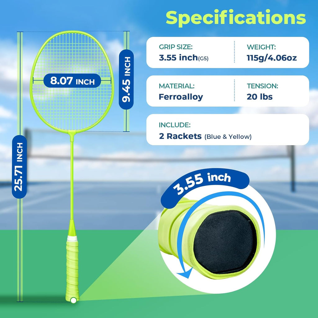 Badminton Rackets Set of 2, Lightweight Badminton Set for Outdoor Backyard Games, Portable Racquet for Family Beginners Adults and Teens