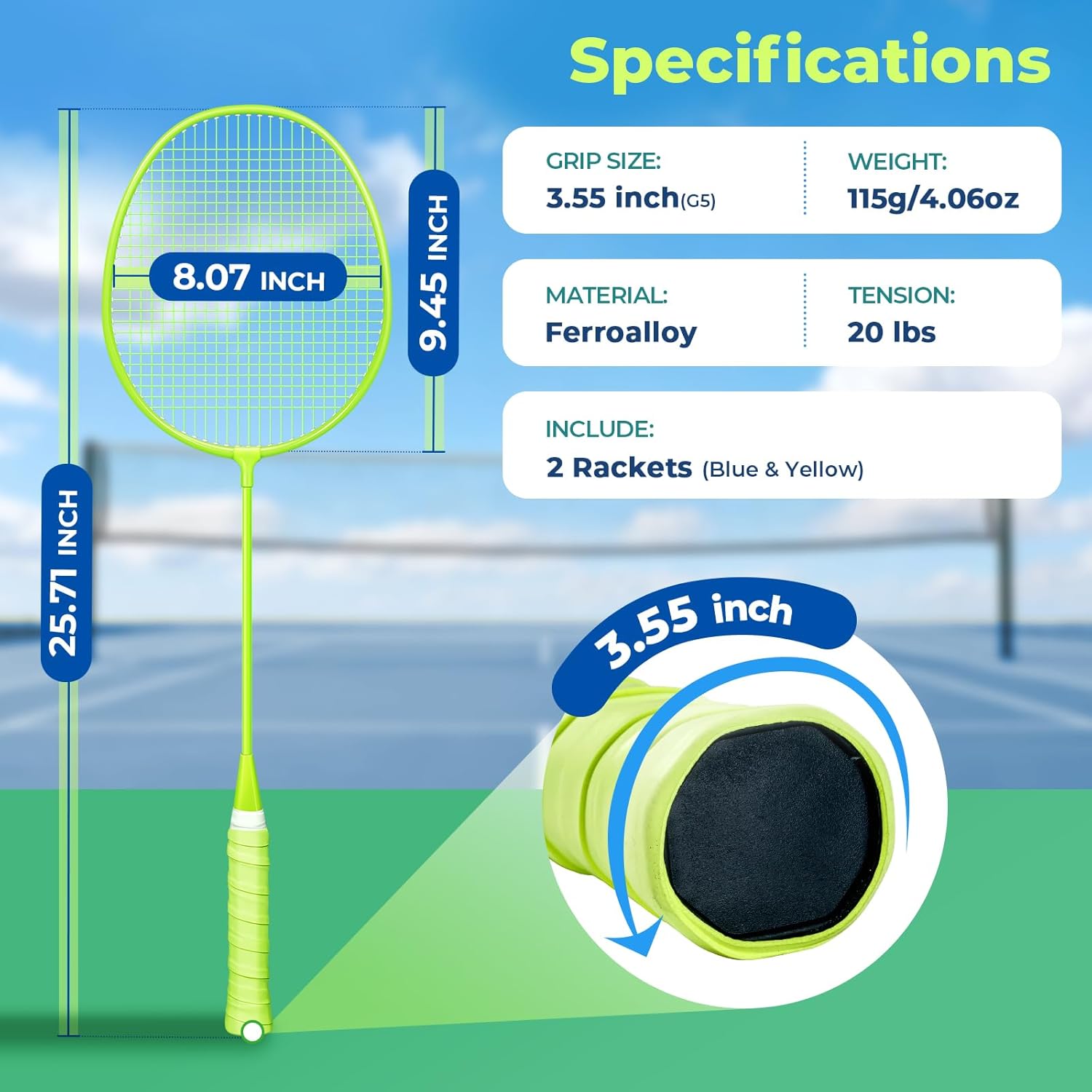 Badminton Rackets Set of 2, Lightweight Badminton Set for Outdoor Backyard Games, Portable Racquet for Family Beginners Adults and Teens