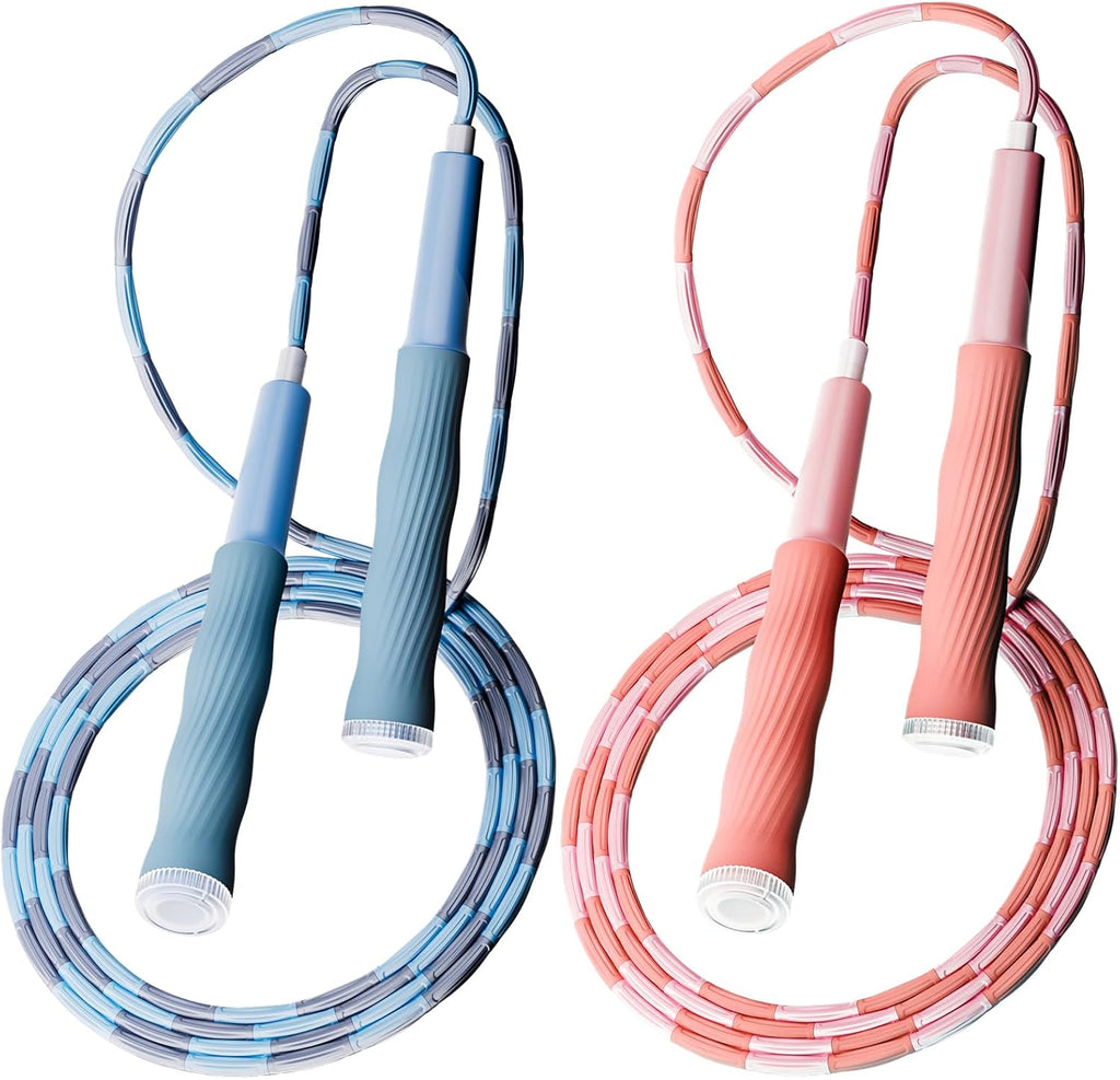 2 Pack Beaded Jump Rope, Upgraded Segmented Jumping Rope for Workout, Adjustable Skipping Rope Speed Rope for Men & Women, Tangle-Free Jump Rope with Soft Non-slip Handles