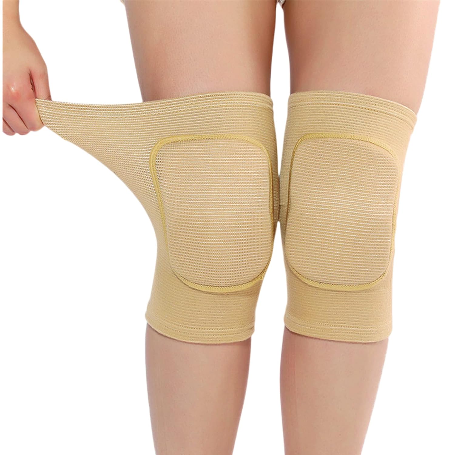 Men Women Protective Knee Pads, Anti-Slip Padded Sponge Knee Brace Knee Support for Football Volleyball Dance Skating Basketball Sports (Large,Nude)