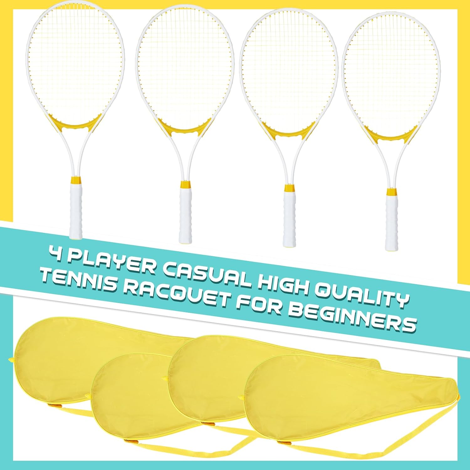 4 Pcs Tennis Rackets for Adults Recreational 4 Players 27 Inch Tennis Racquets Lightweight Tennis Rackets Bulk for Women Men Tennis Training and Beginners with Overgrips and Carry Bag