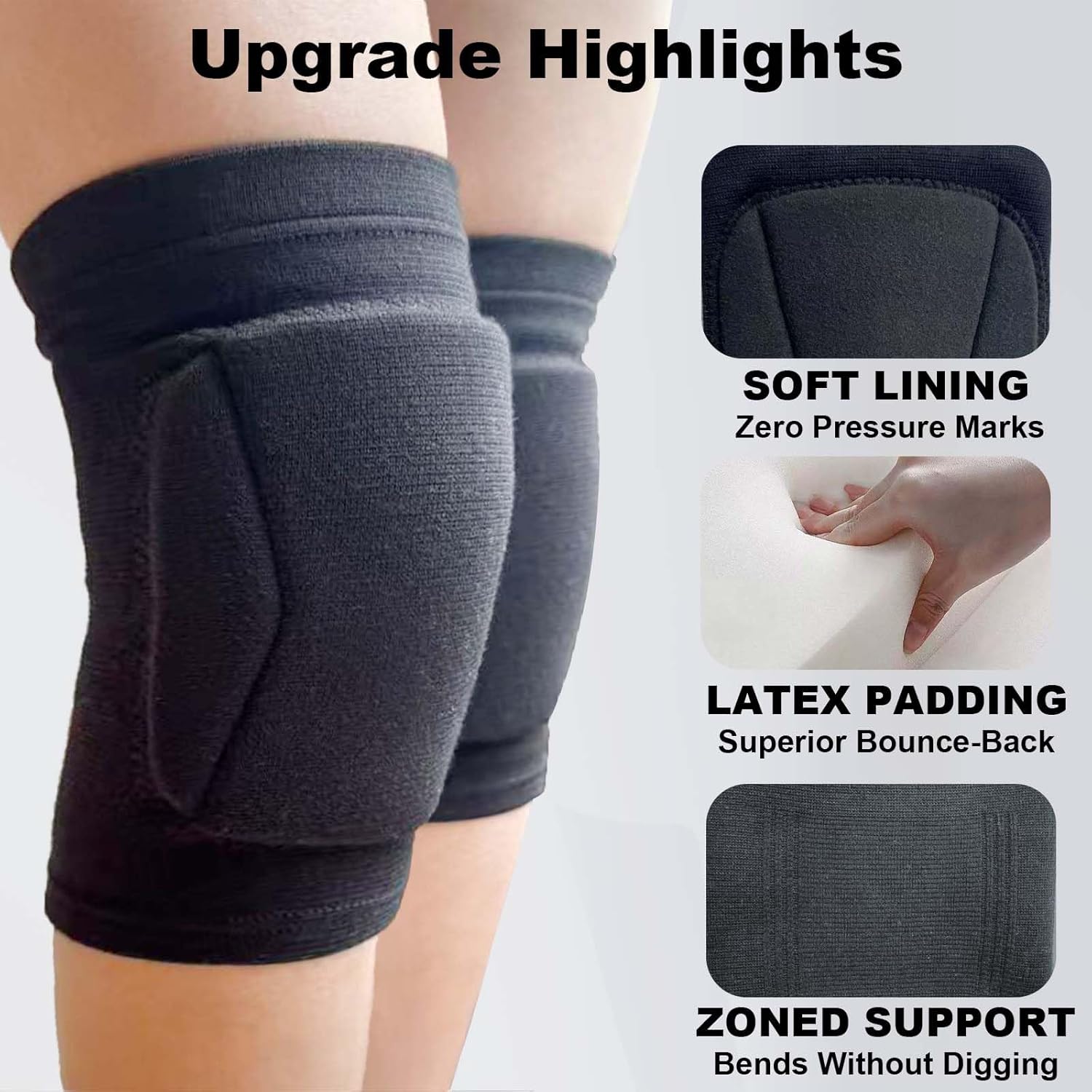Men Women Knee Pads for Volleyball Wrestling Sports, Protective Kneepad for Dance Fitness Workout, Lightweight Compression Knee Sleeve for Gardening Cleaning Kneeling Work for Adult, Black Plus Size (1 Pair)