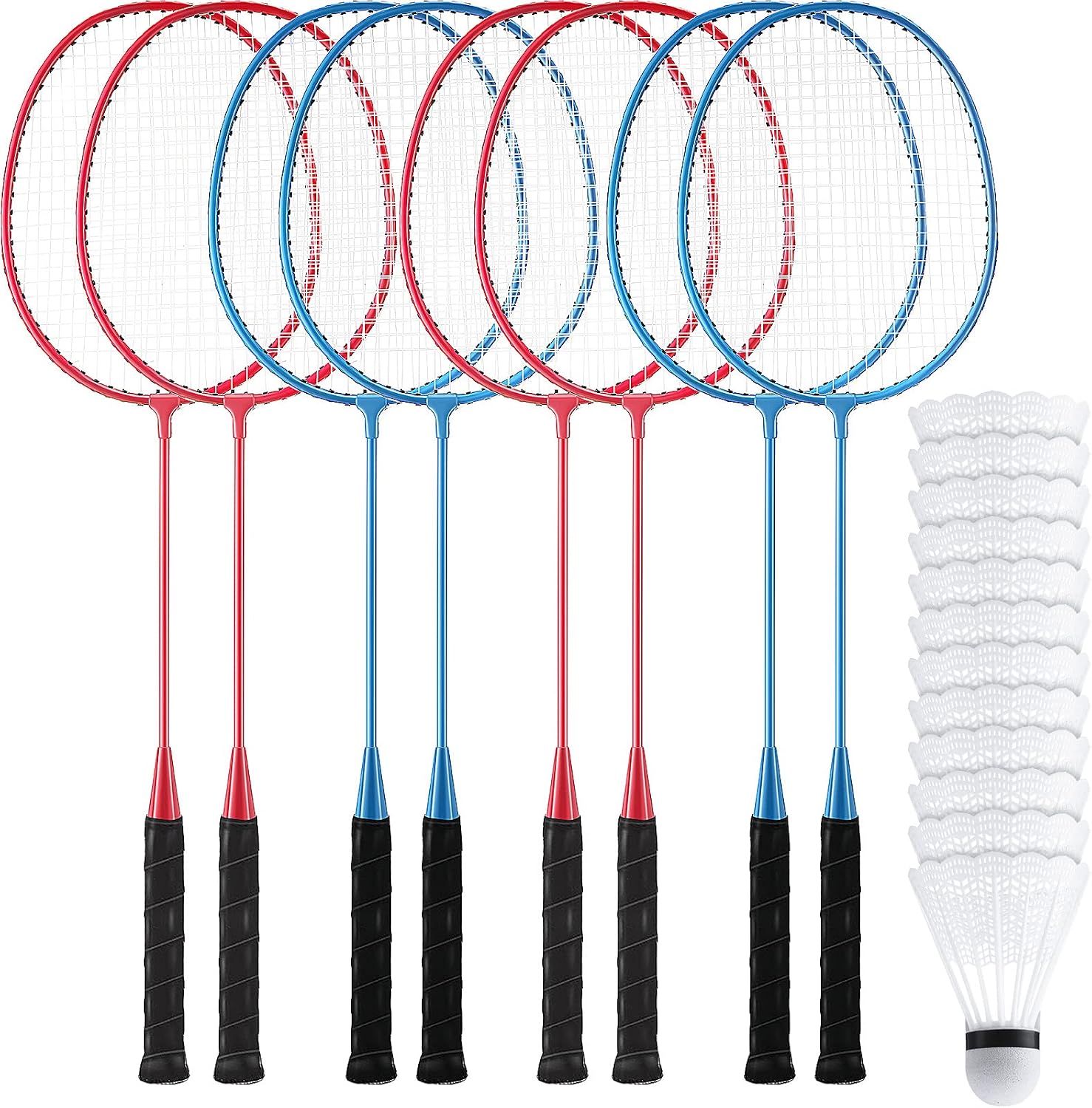 8 Packs Badminton Rackets Set with 12 Badminton Racquets for Adult Backyard Gym Beach Outdoor