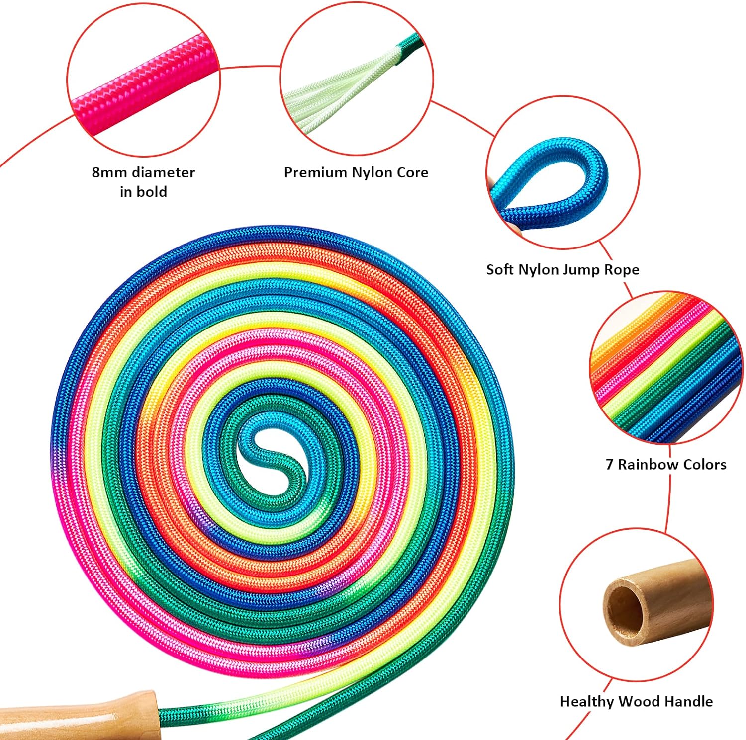 Double Dutch Long Jump rope - 16Ft 2 Pack Skipping Rope for Kids Adults, Rainbow Jumping Rope for Multiplayer with Wooden Handle