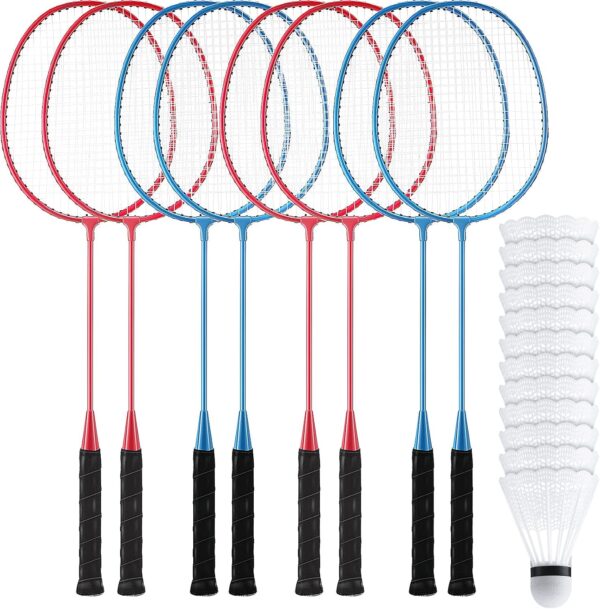 8 Packs Badminton Rackets Set with 12 Badminton Racquets for Adult Backyard Gym Beach Outdoor