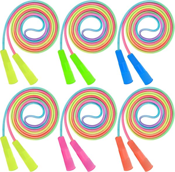 6 Pack Kids Jump Rope, Colorful Gradient Nylon Skipping Ropes for Children, 7.55FT Adjustable Length, Plastic Handles, Lightweight Jumping Ropes for Schools, Events, and Family Fun